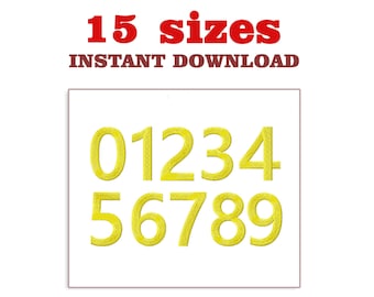 Numbers embroidery design file, Numbers Only – 15 sizes (height 10mm - 150mm),  machine embroidery designs file