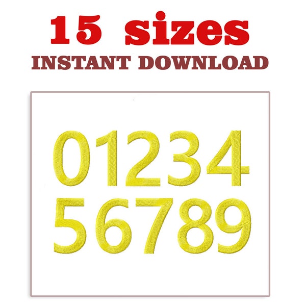 Numbers embroidery design file, Numbers Only – 15 sizes (height 10mm - 150mm),  machine embroidery designs file