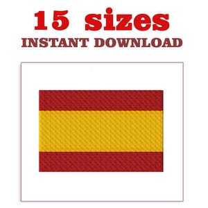 Puede incluir: Imagen de la bandera de España, con tres franjas horizontales: roja, amarilla y roja. El texto "15 tamaños" y "DESCARGA INSTANTÁNEA" en rojo indica un producto digital disponible en varias medidas.