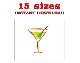 Martini Glass Embroidery Design: Cocktail Machine Embroidery (Download)