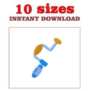 Puede incluir: Un diseño de bordado de taladro de manivela azul y amarillo. El diseño está disponible en 10 tamaños para descarga instantánea.