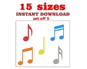 Musical Note Embroidery Design: Set of 5 (Digital Download)