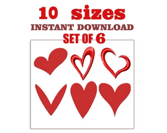 Herz Stickdatei, 6er Set (Digitaler Download)