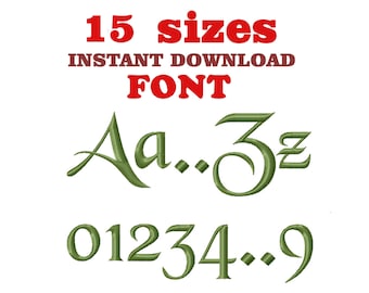 Font embroidery designs - Black Chancery, 15 sizes (52 letters + 10 digits, height -0.25 - 7 inches ),  embroidery designs alphabet file