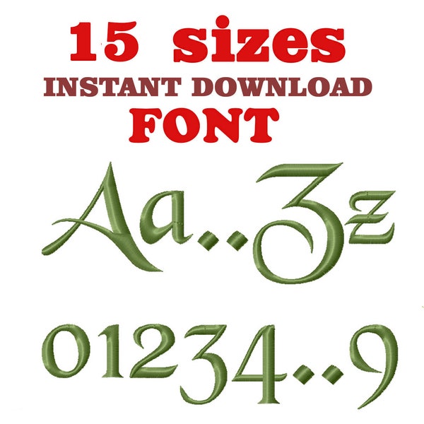 Font embroidery designs - Black Chancery, 15 sizes (52 letters + 10 digits, height -0.25 - 7 inches ),  embroidery designs alphabet file