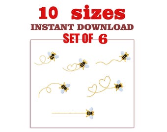 Mini Bee Embroidery Design file set of 6:  (Digital Download)