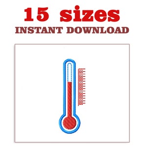 May include: A blue and red thermometer with a white background. The thermometer has a red liquid inside and a scale on the side. The text "15 sizes INSTANT DOWNLOAD" is above the thermometer.