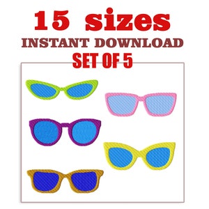 Sunglasses Embroidery Design file,  15 size  set of 5, Download Sunglasses , machine embroidery designs mini Sunglasses