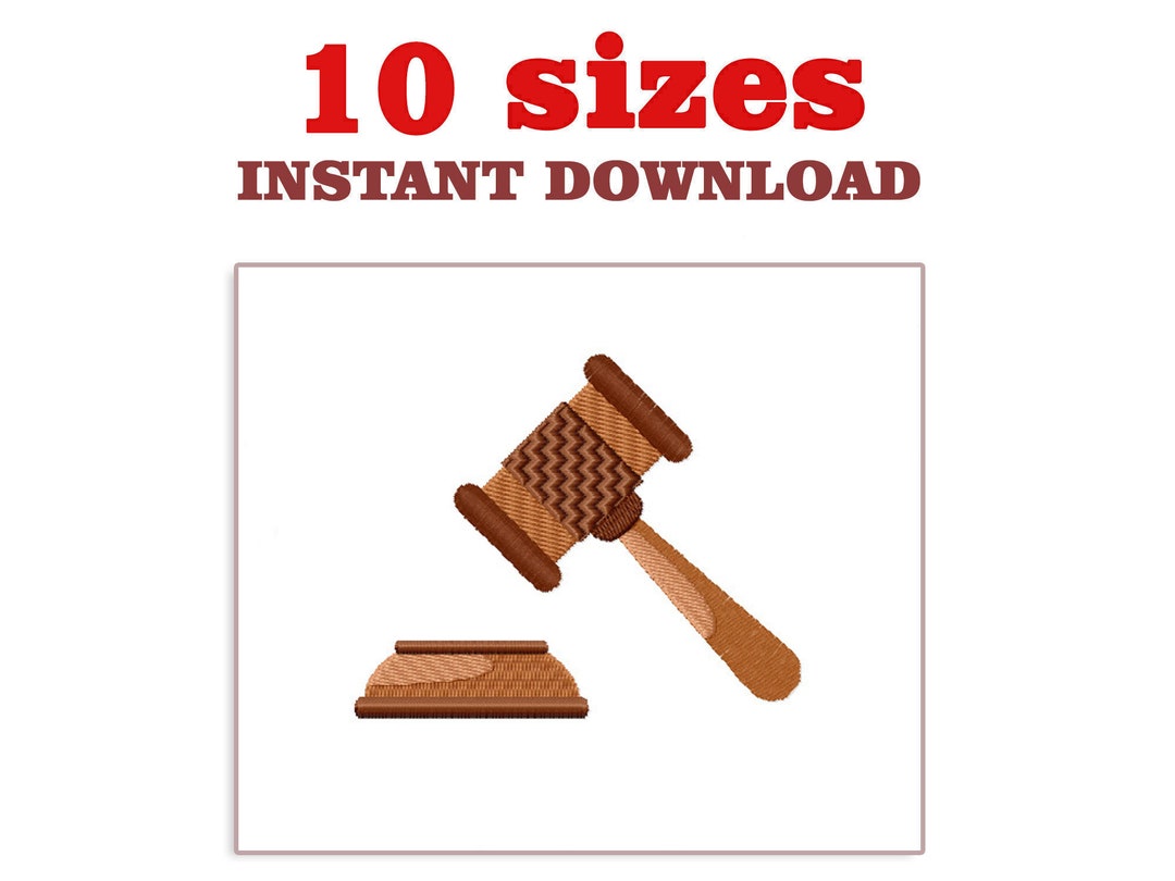 Judges Gavel Embroidery Design File, Mini Judges Gavel Embroidery