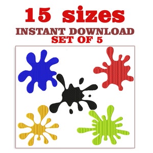 Peut inclure: Ensemble de cinq motifs de broderie de peinture éclaboussée en bleu, rouge, noir, jaune et vert. Les motifs sont disponibles en 15 tailles. Téléchargement instantané.