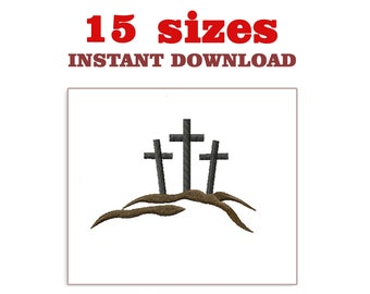 Three Crosses Embroidery Design: Christian Machine Embroidery (Instant Download)