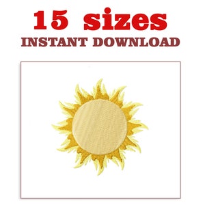 Könnte beinhalten: Ein gelbes Sonnenstickmuster mit 15 Größen zum sofortigen Download.