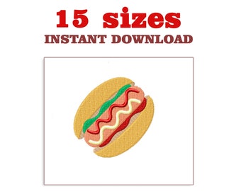 Hot Dog Machine Embroidery Design: 15 Sizes (Instant Download)