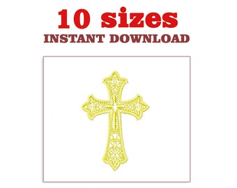 Diseño de bordado de cruz cristiana: Archivo religioso ornamentado (descarga instantánea)