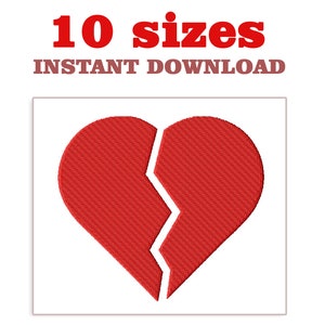 Broken Heart Embroidery Design: Machine Embroidery (Digital Download)