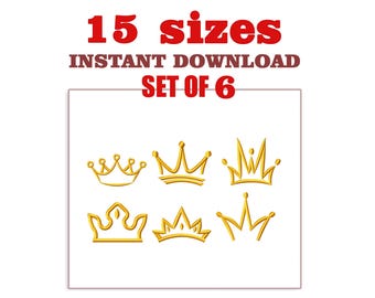 Borduurontwerp kroon satijnsteek: set van 6 machineborduurontwerpen (digitaal bestand)