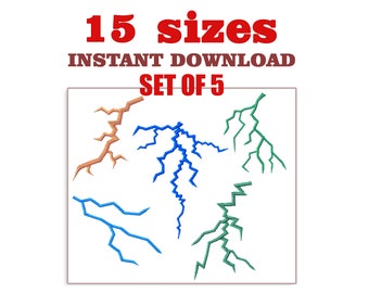 Lightning bolt Embroidery Design file set of 5, Download Embroidery Lightning bolt , machine embroidery designs