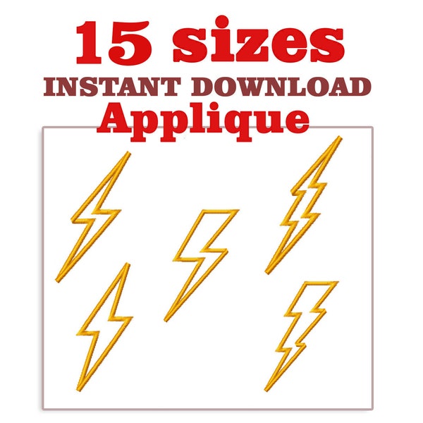 Lightning bolt Applique Embroidery Design, Download Embroidery Lightning bolt Applique set of 5, machine embroidery designs