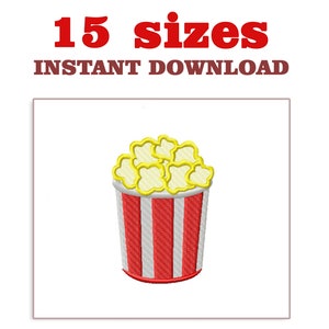 Puede incluir: Cubo de palomitas de maíz a rayas rojas y blancas con palomitas de maíz amarillas en el interior. 15 tamaños. Descarga instantánea.