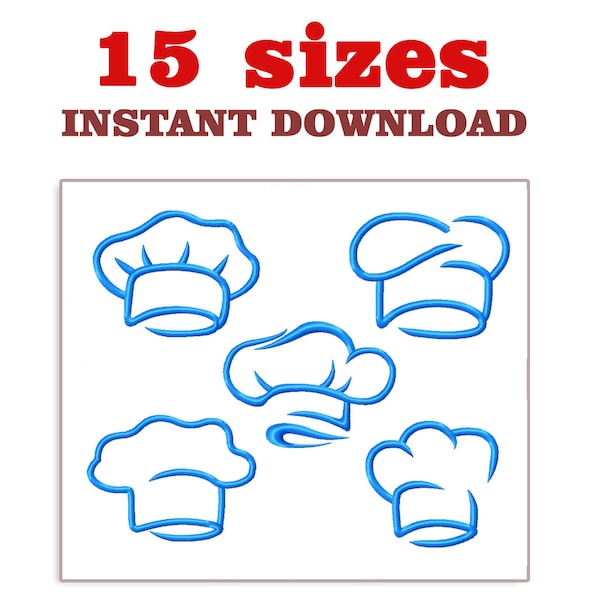 Chef hat embroidery design file,  Chef hat set of 5,  machine embroidery designs