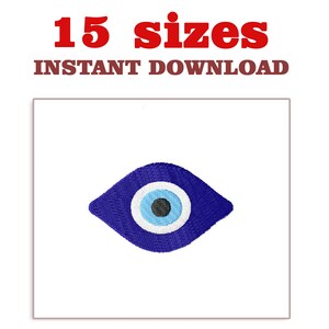 May include: Blue evil eye charm with a white center and a black pupil. The charm is a popular symbol of protection against evil.
