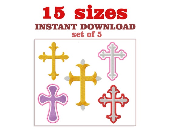 Christian Cross Embroidery Design: Set of 5 (Digital Download)