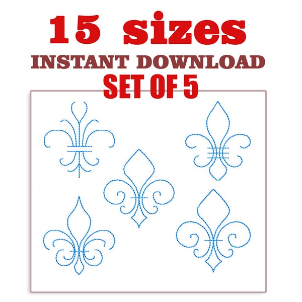 Fleur de lis borduurmotieven, Fleur de lis Borduurset van 5, machinaal borduurmotieven