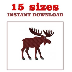 May include: Red moose embroidery design with 15 sizes available for instant download.