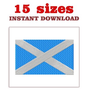 Puede incluir: Un diseño rectangular con la bandera escocesa, un fondo azul y una cruz de San Andrés blanca. El texto "15 tamaños" es rojo y "DESCARGA INSTANTÁNEA" es marrón.