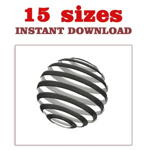 May include: A digital design featuring a 3D sphere composed of alternating black and gray curved bands. The text "15 sizes" is in red, and "INSTANT DOWNLOAD" is in brown.