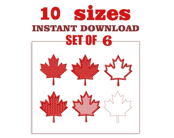 Canadian Maple Leaf Embroidery Design set of 6 (Digital Download)