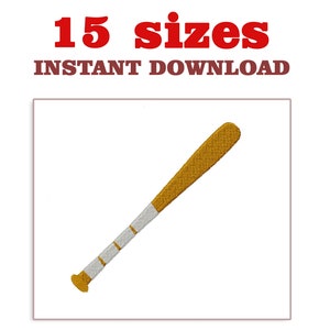 May include: A gold baseball bat embroidery design with white accents. 15 sizes are available for instant download.