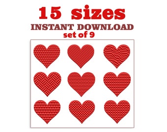 Herz Stickmuster: Set mit 9 Füllstichmustern (Digitaler Download)