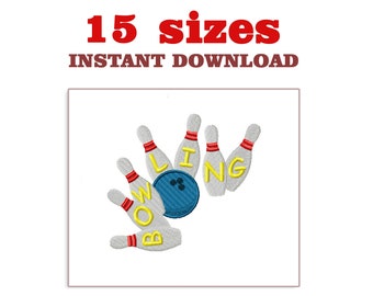 Bowling Embroidery Design: Ball and Pins Machine Embroidery (Digital Download)