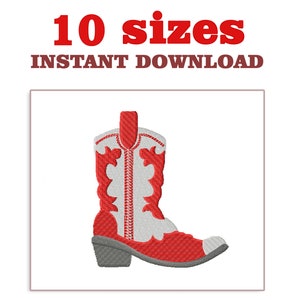 Red Cowboy Boot Embroidery Design: Western Stitch File (Instant Download)