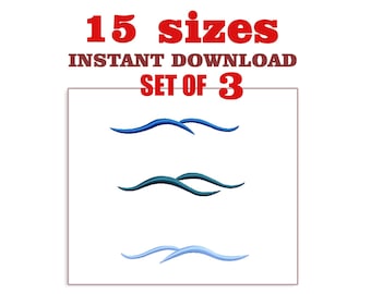 Conjunto de 3 diseños de bordado de olas: Patrón mini océano (descarga digital)