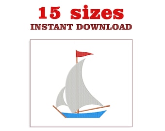 Borduurontwerp zeilboot: machinebestand miniboot (digitale download)