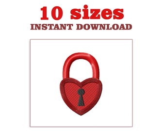 Heart Padlock Embroidery Design: Machine Embroidery File (Digital Download)