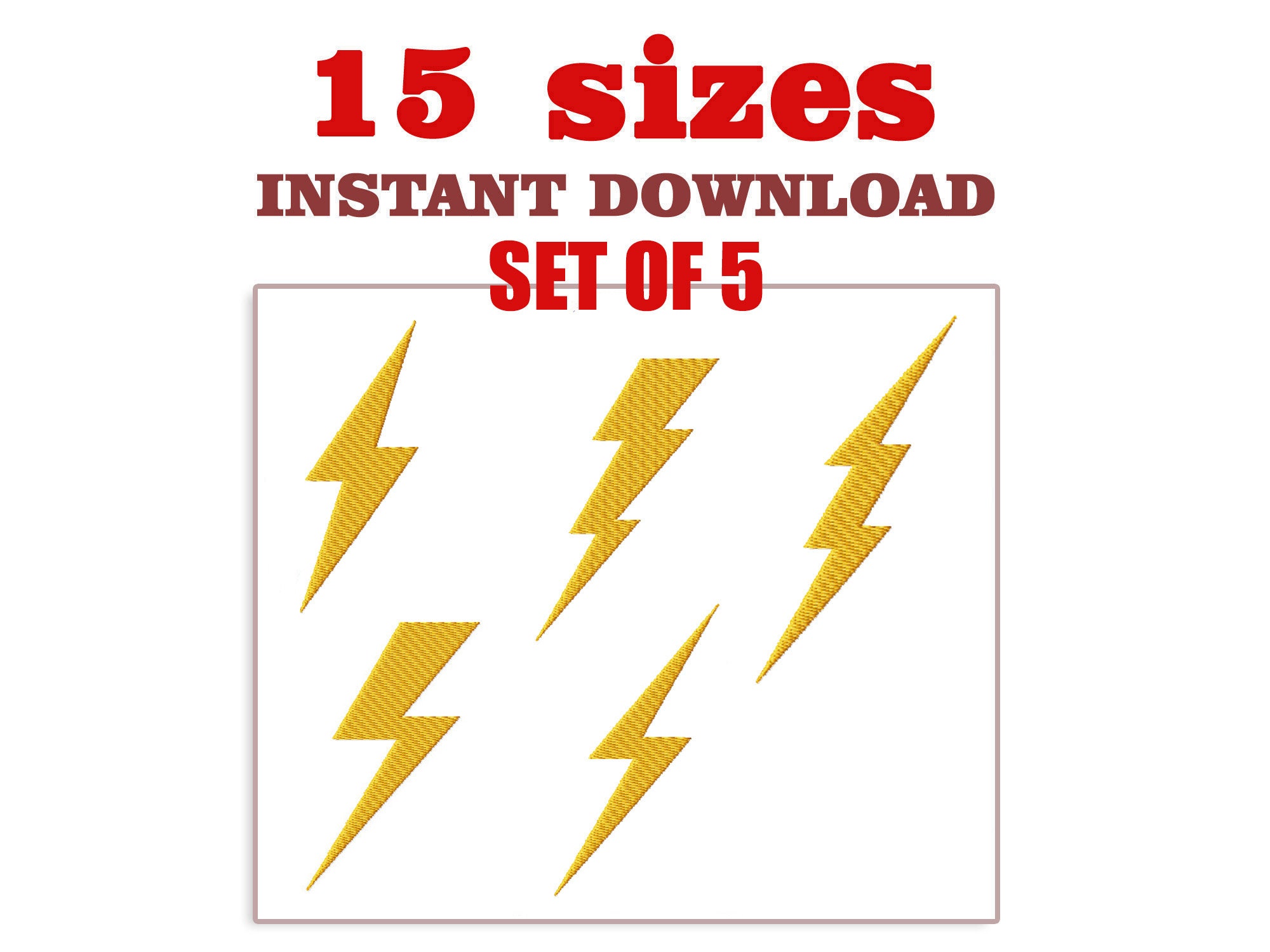 Lightning bolt Embroidery Design, Download Embroidery Lightning bolt set of 5, machine embroidery designs