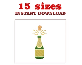 Champagne Bottle Embroidery Design: Celebration Machine Embroidery (Digital Download)