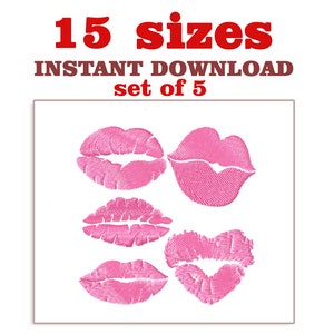 Lips Embroidery Design file, Lipstick Embroidery set of 5