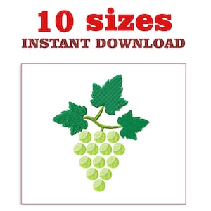 Pode incluir: Design de bordado de videira de uva verde com 10 tamanhos disponíveis para download instantâneo.