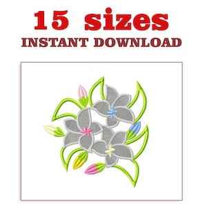 Lilies Flower Embroidery Design: Floral Machine Embroidery (Digital Download)