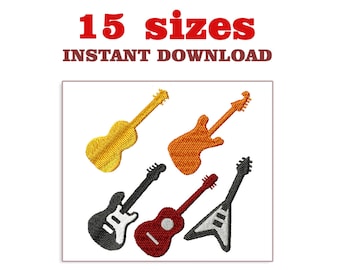 Gitaarborduurontwerpset: 5 machineborduurontwerpen (digitale download)