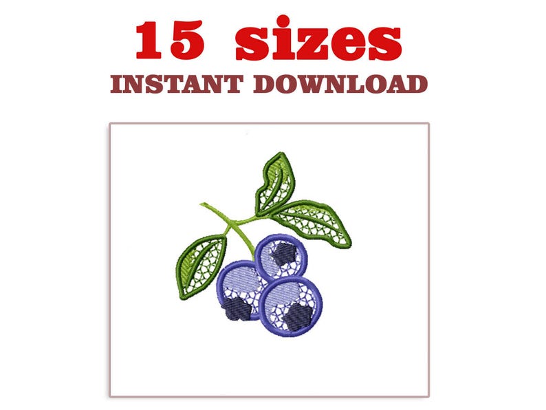 Blueberry Outline Embroidery Design File, Blueberry Machine Embroidery