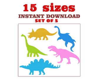 Dinosaur embroidery design set of 5 - Brachiosaurus, Plesiosaurus, Stegosaurus, T-Rex, Triceratops - embroidery design file