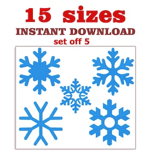 Snowflake Embroidery Design , Snowflake set of 5, 5 Designs by 15 Sizes