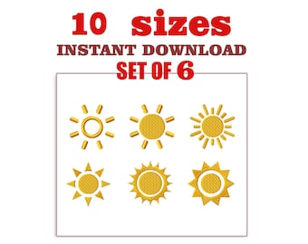 Diseño de bordado de sol bohemio: minijuego de 6 (descarga digital)