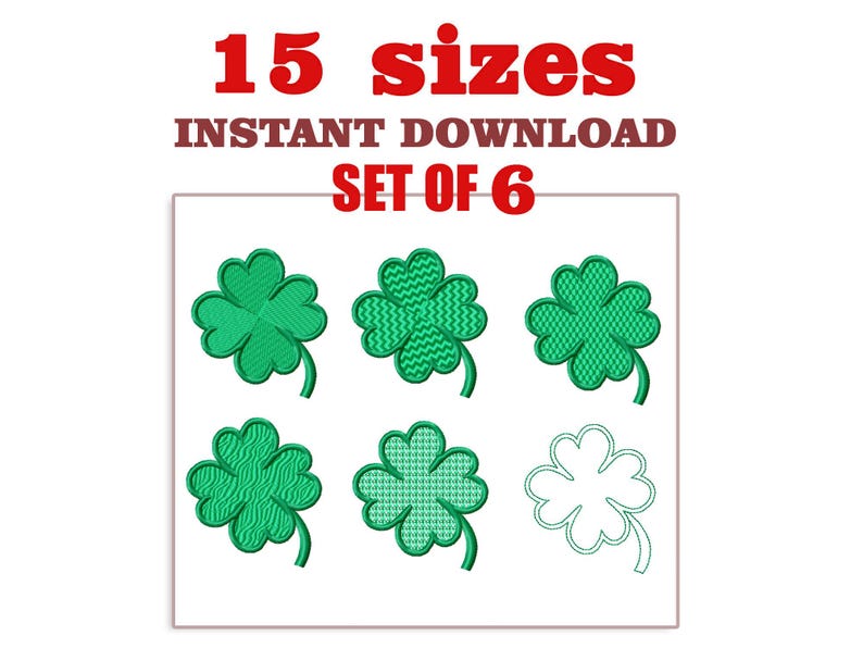 Four Leaf Clover Embroidery Design: Set of 6 (digital Download) - Etsy