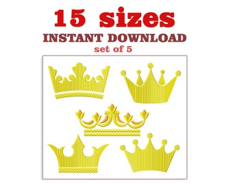 Crown embroidery design file, Crown set of 5, machine embroidery designs